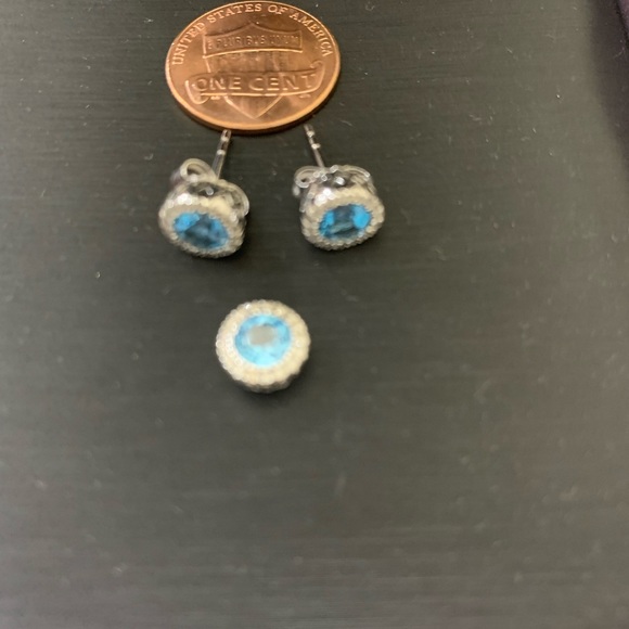 14k White Gold with Blue Topaz and Diamond Earrings - Picture 3 of 7